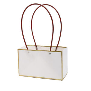 Virágtáska arany szegéllyel – 10 darab/csomag [13,5cm x 22cm x 10,5cm] fehér/arany