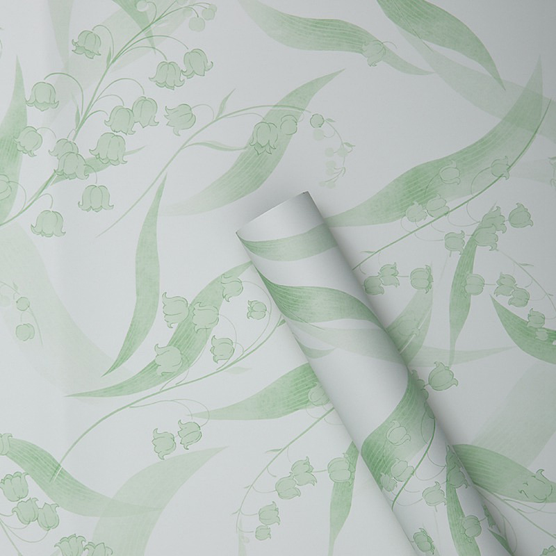Gyöngyvirág mintás íves fólia csomagoló – 20 ív/csomag 58cm x 58cm pasztell zöld