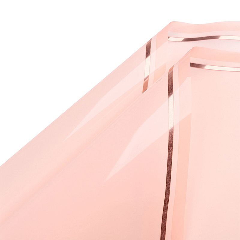 Rose gold csíkos szegélyű íves fólia csomagoló – 20 ív/csomag 57cm x 57cm púder rózsaszín