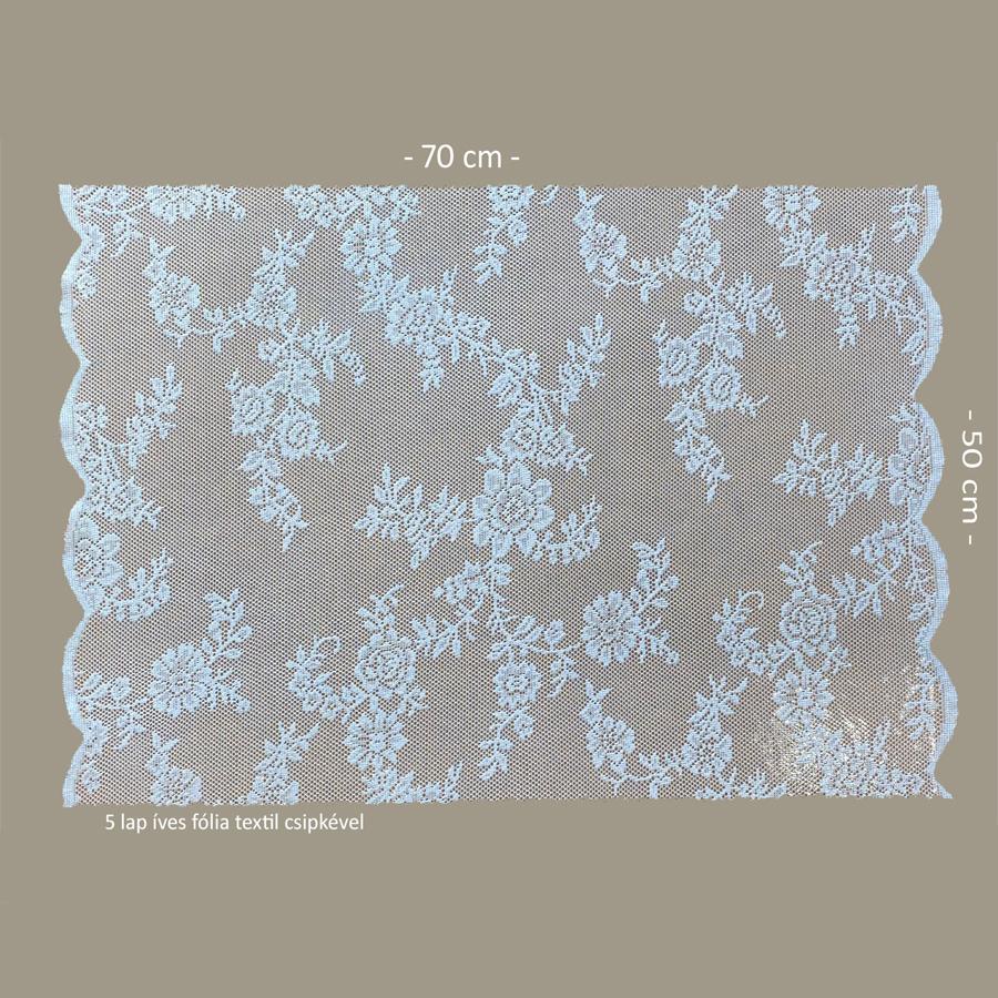 Textil csipkével kombinált íves fólia csomagoló – 5 ív/csomag 70cm x 50cm fehér