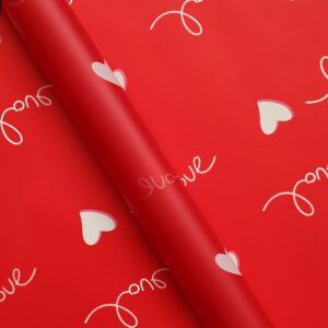 Szív mintás, love feliratos íves fólia csomagoló – 20 ív/csomag [57cm x 57cm] piros/fehér