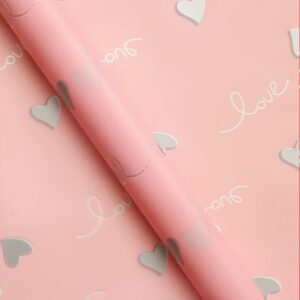 Szív mintás, love feliratos íves fólia csomagoló – 20 ív/csomag [57cm x 57cm] rózsaszín/szürke