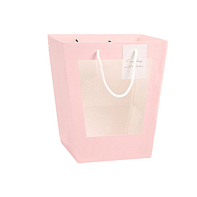 Virágbox táska ablakos – 5 darab/csomag 25cm x 28cm x 18cm púder rózsaszín