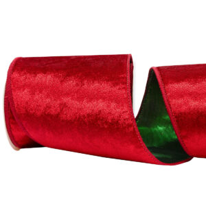 Bársony szalag drótszélű [100mm x 5m] piros/zöld metál hátoldal
