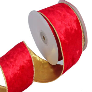 Bársony szalag metál hátoldallal [63mm x 5m] piros/arany