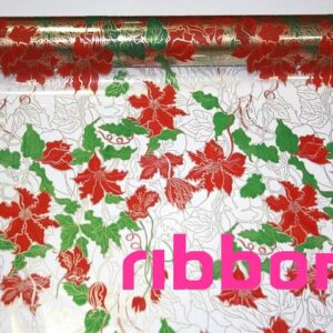 Díszcsomagoló virág mintázatú fólia tekercs [50cm x 10m] piros/zöld