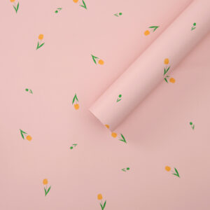 Díszcsomagoló tulipán mintás fólia tekercs [58cm x 10m] púder rózsaszín/sárga