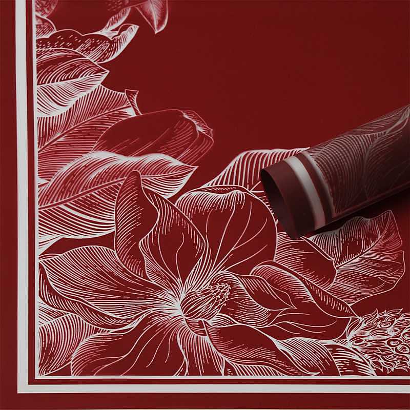 virág mintás íves fólia csomagoló – 20 ív/csomag 57cm x 57cm bordó