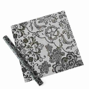 Csipke mintás íves fólia csomagoló – 20 ív/csomag [58cm x 58cm] áttetsző fekete