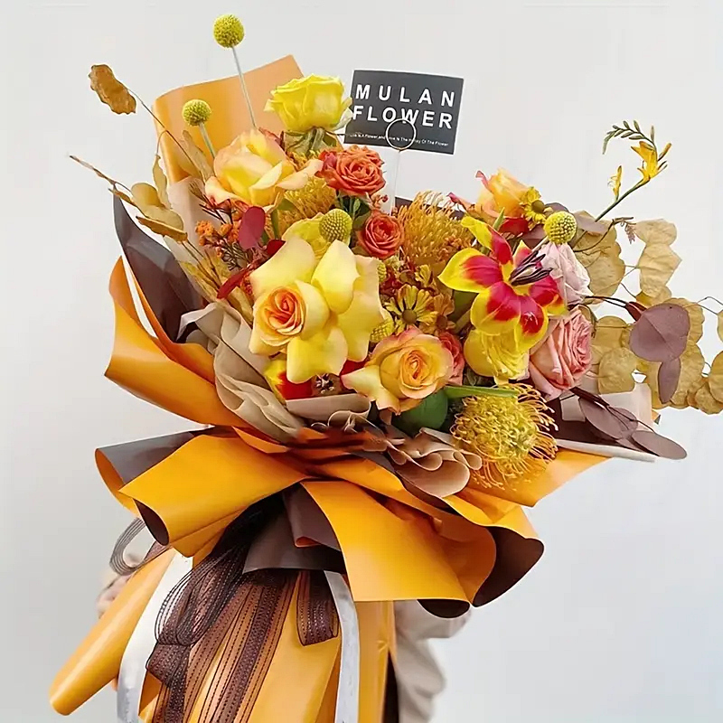 Kétszínű íves fólia csomagoló – 20 ív/csomag 58cm x 58cm sárga/bézs - Image 3