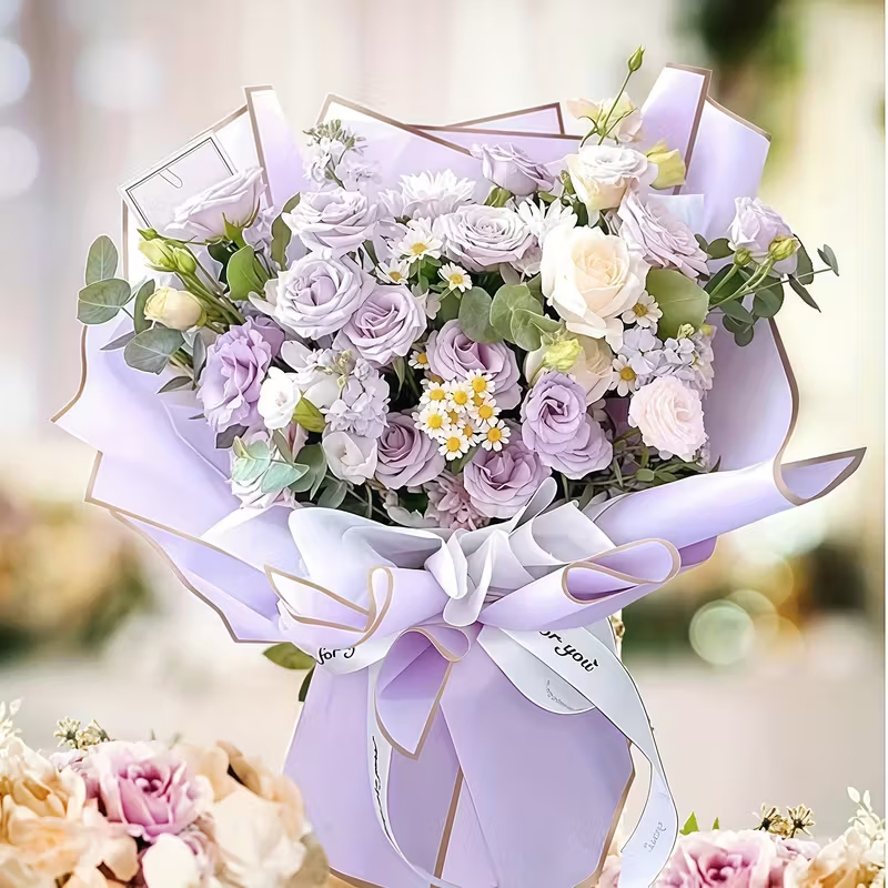 Aranycsíkos íves fólia csomagoló – 20 ív/csomag 58cm x 58cm lila/rose gold - Image 2
