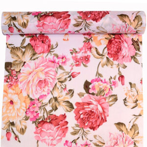 Virág mintás textil anyag [28cm x 5m] fehér/pink/korall/sárga