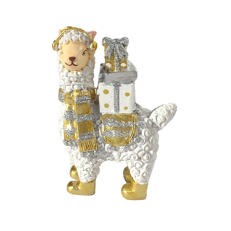 karácsonyi polyresin figura 6,5 x 3,5 x 9,5cm fehér/arany/ezüst - Image 3