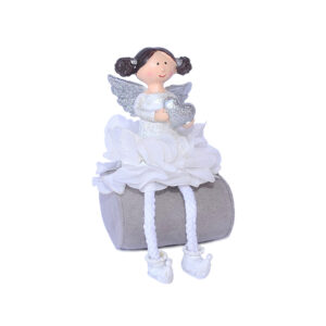 karácsonyi polyresin figura 5,5 x 6 x 8,5 cm fehér/ezüst
