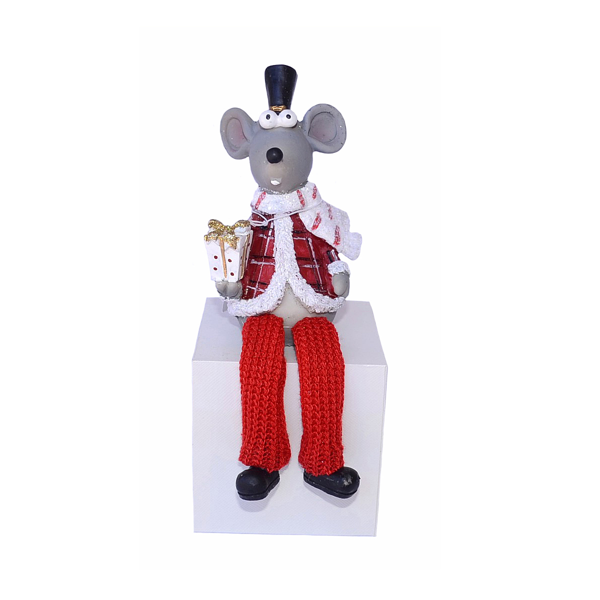 karácsonyi polyresin figura 8 x 6,5 x 12,5cm fehér/piros/szürke