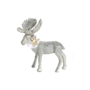 karácsonyi polyresin figura 9,5 x 4,5 x 9,5cm ezüst/fehér