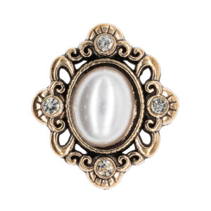 Vintage díszítő bross gyönggyel – 10db /csomag [18mm x 20mm] fehér/antik arany