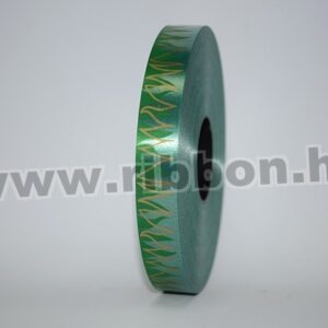 Dekorációs műanyag lángnyelv mintás díszkötöző szalag [2cm x 100m] sötétzöld/arany