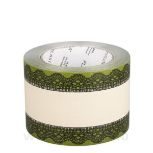 Dekorációs műanyag gyász mintás szalag [8cm x 50y] krém/mohazöld/fekete