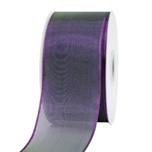 Organza szalag drótos [38mm x 10m] színjátszó zöld/lila