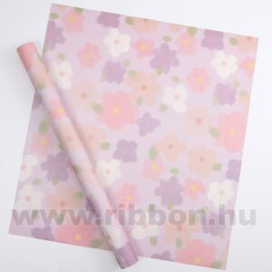 Virágmintás íves papír csomagoló- 20 ív/csomag [52cm x 58cm] világoslila/rózsaszín