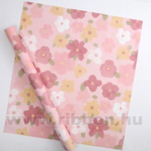 Virágmintás íves papír csomagoló- 20 ív/csomag [52cm x 58cm] rózsaszín/vintage rózsaszín