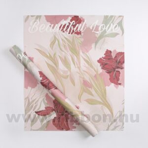 Virágmintás íves papír csomagoló- 20 ív/csomag [58cm x 50cm] púder rózsaszín/bordó