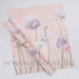 Virágmintás íves papír csomagoló- 15 ív/csomag [59cm x 52cm] púder rózsaszín/lila