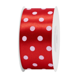 Szatén szalag pöttyös [38mm x 25 yard] piros/fehér