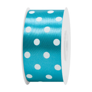 Szatén szalag pöttyös [38mm x 25 yard] türkizkék/fehér