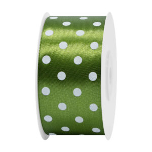 Szatén szalag pöttyös [38mm x 25 yard] sötét mohazöld/fehér