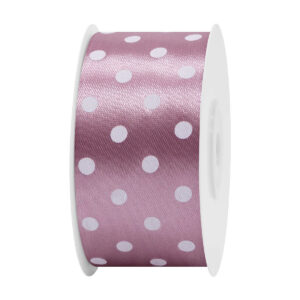 Szatén szalag pöttyös [38mm x 25 yard] mályva/fehér