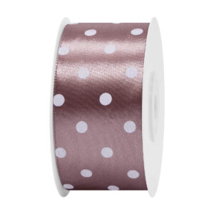 Szatén szalag pöttyös [38mm x 25 yard] sötét bézs/fehér