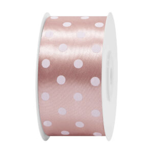Szatén szalag pöttyös [38mm x 25 yard] púder bézs/fehér