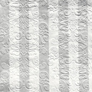 Metál csíkos dombornyomott esküvői szalvéta – 20db/csomag [33cm x 33cm]ezüst/fehér