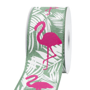 Dekorációs szalag flamingó [38mm x 10m] vintage zöld/pink/fehér
