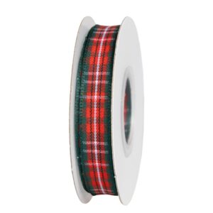 Skót kockás karácsonyi szalag [10mm x 10m] sötétzöld/piros/fehér