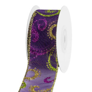 Glitter mintás organza szalag [38mm x 10m] lila/zöld