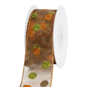 Glitter pöttyös organza szalag [38mm x 10m] bronz