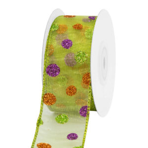 Glitter pöttyös organza szalag [38mm x 10m] zöld