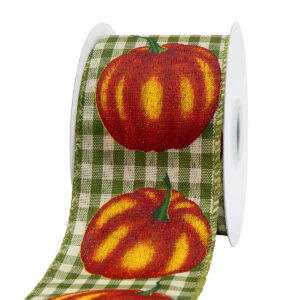 Őszi tök mintás dekor szalag [64mm x 10m] mohazöld/narancs/napsárga