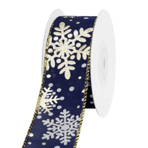 Karácsonyi hópehely mintás dekor szalag [38mm x 10m] navy kék/arany