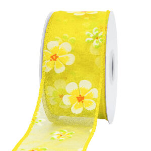 Virág mintás organza szalag [38mm x 10m] citrom