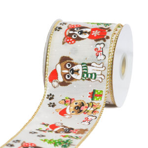 Kutya mintás karácsonyi szalag [64mm x 10m] ekrü/piros/barna/zöld/arany