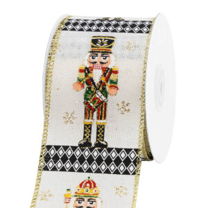 Diótörő mintás karácsonyi szalag [64mm x 10m] ekrü/fekete/arany