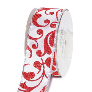Karácsonyi glitter mitás dekor szalag [38mm x 10m] fehér/piros