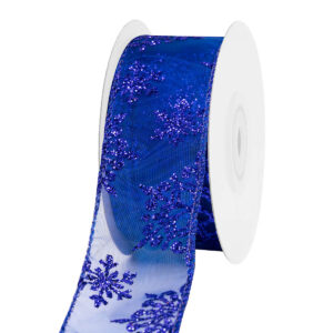 Glitteres hópehely mintás karácsonyi dekor szalag [38mm x 10m] sötétkék