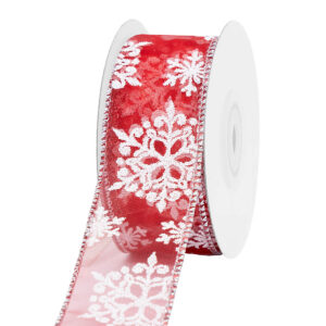 Glitteres hópehely mintás karácsonyi dekor szalag [38mm x 10m] piros/fehér