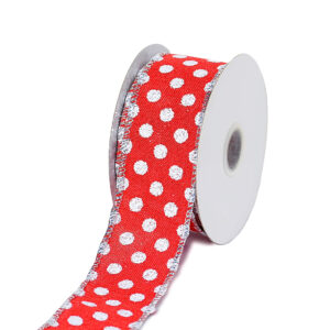 Glitteres pöttyös mintás karácsonyi dekor szalag [38mm x 10m] piros/fehér/ezüst