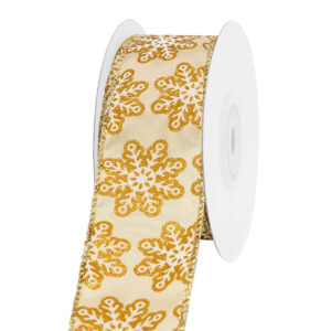 Glitteres hópehely mintás karácsonyi dekor szalag [38mm x 10m] sötétkrém/arany